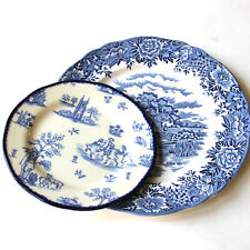 pair of vintage blue and white china display plates, cottage decor picture