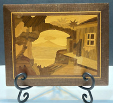 Vintage Italian Marquetry Seaside Villa Wood Wall Plaque Hand Inlaid Picture Art picture