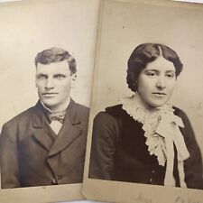 Vintage 1884 Sepia Cabinet Cards Man Woman Husband Wife Monticello Iowa picture