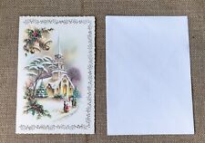 Ephemera Vintage Dickensian Church Snowy Evening Christmas Greeting Card picture