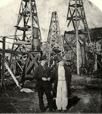 Oil Wells Oil Field Men with Top Hats Houses in Distance Stereoview 8-6 picture
