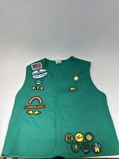 VTG 90s - 2000s Junior Girl Scout Green Vest With Patches & Pins Large 1976 picture