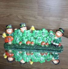 Kiss Me I'm Irish with 3 leprechauns 4 leaf clovers desk mantle dresser figurine picture