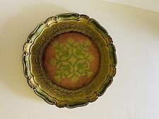 Vintage Florentine Italy Florentia Toleware Tray Round Gold Green Scalloped 13” picture