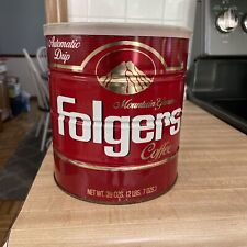 Vintage Folgers Metal Coffee Can Tin Automatic Drip 39 ozs 2lbs 7 ozs Lid Red picture