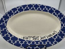 T Cabells Too Isn't That Just Darlin Blue & White Serving Plate Platter 14”x9” picture