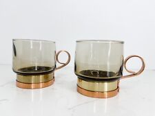Set of 2 Vintage Copper Brass Handled Tea/Coffee Cups Beucler Turkish Rare short picture
