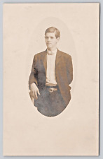 Postcard Vintage RPPC Well Dressed Young Man Wearing Suit w/Starched Collar picture