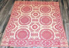 RARE ANTIQUE D. CONGER MANUFACTURER WOLCOTT NY DATED 1856 RED & WHITE COVERLET picture