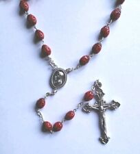 Vtg Red Glass Ladybugs Beads Rosary 24 In St Mary Medal Crucifix 2 In Italy  picture