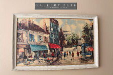 RARE PARIS CITYSCAPE VTG PRINT WALL ART 50'S MONTMARTRE OIL MID CENTURY MODERN picture