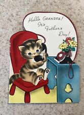Vintage 40’s  Fathers Day Card To Grandpa ~ Volland Card Cute Kitten On Phone picture
