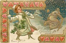 Tuck New Year Postcard 53 Angel in White Throws Snowballs at Retreating Old Year picture