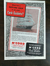 Vintage 1945 McCord Cork Gasket Full Page Original Ad picture
