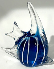 Murano Style Art Glass Angel Fish Hand Blown Paperweight Blue Sculpture Figurine picture