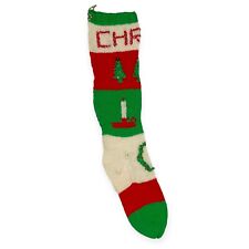 Vintage Mid Century Handmade Knit Christmas Stocking with name Chris picture
