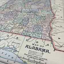 1899 Map of Alabama 10x13 Original Tinted Map Engraving FL6-8 picture