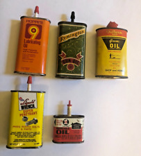 Vintage Lot of 5 Gun Oil Cans ~Remington, Outers, Hoppe's, Liquid Wrench Oilers picture
