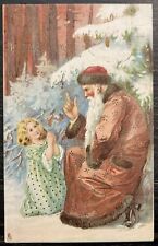 Tuck’s c1908 Christmas Brown Robe Santa Claus Praying Girl Vintage picture