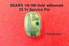Sears 35 Yr. Service Pin   1/5-10k Yellow Gold w/ Green Emerald Very Scarce Item picture