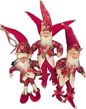 3PC  SET - Christmas Handmade Holiday Posable Elves And Jester Figurines / Dolls picture