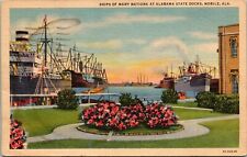 Mobile Alabama Ships of Many Nations Alabama State Docks Vintage Postcard  picture