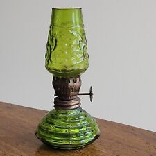 Vintage Miniature Green Glass Hurricane Oil Lamp Lantern Made in Hong Kong 4.5