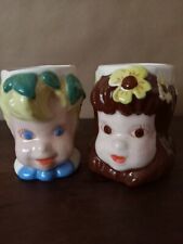 2 Vintage (1951) Kleine & Co. Ceramic Mug Kids Face.Hand Painted.   picture