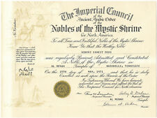 C.1971 Al Menah Membership Certificate Nashville Tennessee Shriners M3 picture