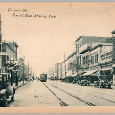 c1900s Marie, Ont Sault Ste Queet St Downtown Streetcar Car Store Sign Main A191 picture