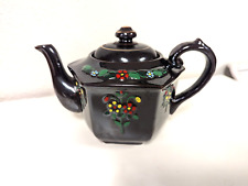 Vintage Brown Betty Redware Teapot Japan Moriage Enamel Hand Painted Flowers MCM picture
