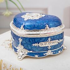 BLUE  TIN ALLOY HEART SHAPE  WIND UP  MUSIC BOX : ♫  FUR ELISE  ♫ picture