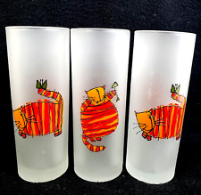 3 Frosted Glass HIGHBALL Glasses Made in France by Dartington Designs Cats picture