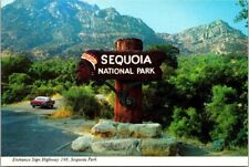 Vtg Sequoia National Park California Indian Entrance Sign on Highway Postcard picture