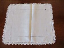 Antique ivory linen doily w/ cutwork/crocheted lacee edge 13