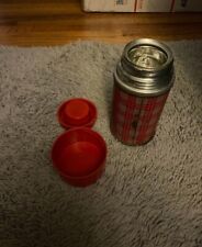 Vintage Aladdin Thermos Red Plaid Metal Pint Wide Mouth Vacuum Bottle  ￼ picture