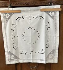 Vintage Linen Tablecloth Embroidered & Crocheted 29 X 33  picture