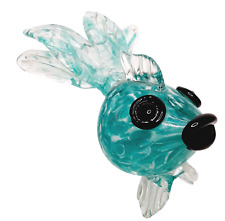 Asian Koi Fish Art Glass Figurine Hand Crafted Turquoise & Black Sculpture picture