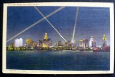 1932 Miami Florida Skyline and Sky Lights at Night Linen postcard picture