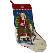 Lands End Needlepoint Christmas Stocking Wool Santa Reindeer Dad Monogrammed picture