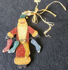 Vintage Folk Art Wooden Santa Claus Christmas Ornament Hand Crafted Signed NMC  picture