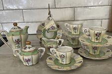 LIMOGES China MINIATURE Tea Set Yellow & Green Pink ROSES COTTAGE 17 ps picture