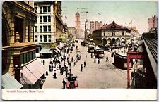 VINTAGE POSTCARD STREET SCENE TROLLEYS PEDESTRIANS HERALD SQUARE NEW YORK 1910 picture