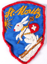 1950s St Moritz Switzerland Swiss Ski Patch Souvenir Travel Rabbit Embroidered picture