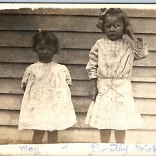 c1910s Children Girls House Outdoors RPPC Cute Young Ladies Dress Real Photo 184 picture
