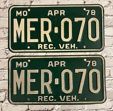 1978 Missouri Recreational Vehicle License Plate Pair # MER-070 picture