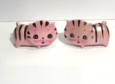 Rare Vintage Mid Century Modern Pink Flat Face Cat Salt & Pepper Shakers picture
