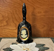 HAND BELL PRICE PRODUCTIONS BLACK MARBLE PORCELAIN W/CAMEO & GOLD ACCENTS 7