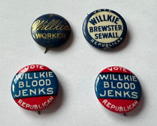 Lot Of 4 Wendell  Willkie Political Pin-Back Pinback Buttons Pins Willkie Worker picture