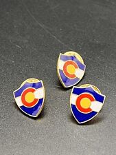 Lot Of 3 - Colorado Vintage Cubs Baseball Pin Shield Shape Gold Tone Enamel picture